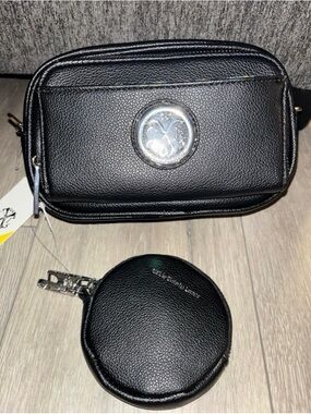 Christian Lacroix Black Textured Crossbody with Round Coin Pouch